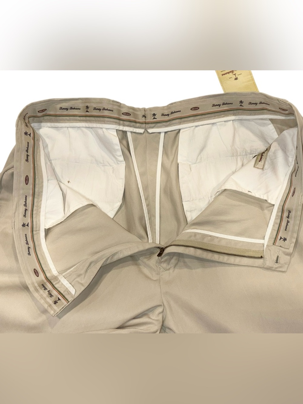 NWT Tommy Bahama Beige Chino Pants Nine Iron Cotton Tencel Golf Flat Front 40x32 - Picture 8 of 12